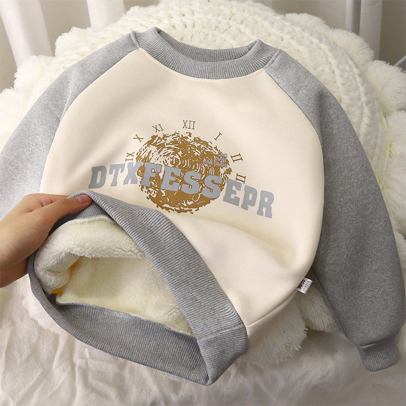 80-140cm Men's And Women's Baby Hoodie With Velvet Autumn And Winter New Thick Warm Outer Wear