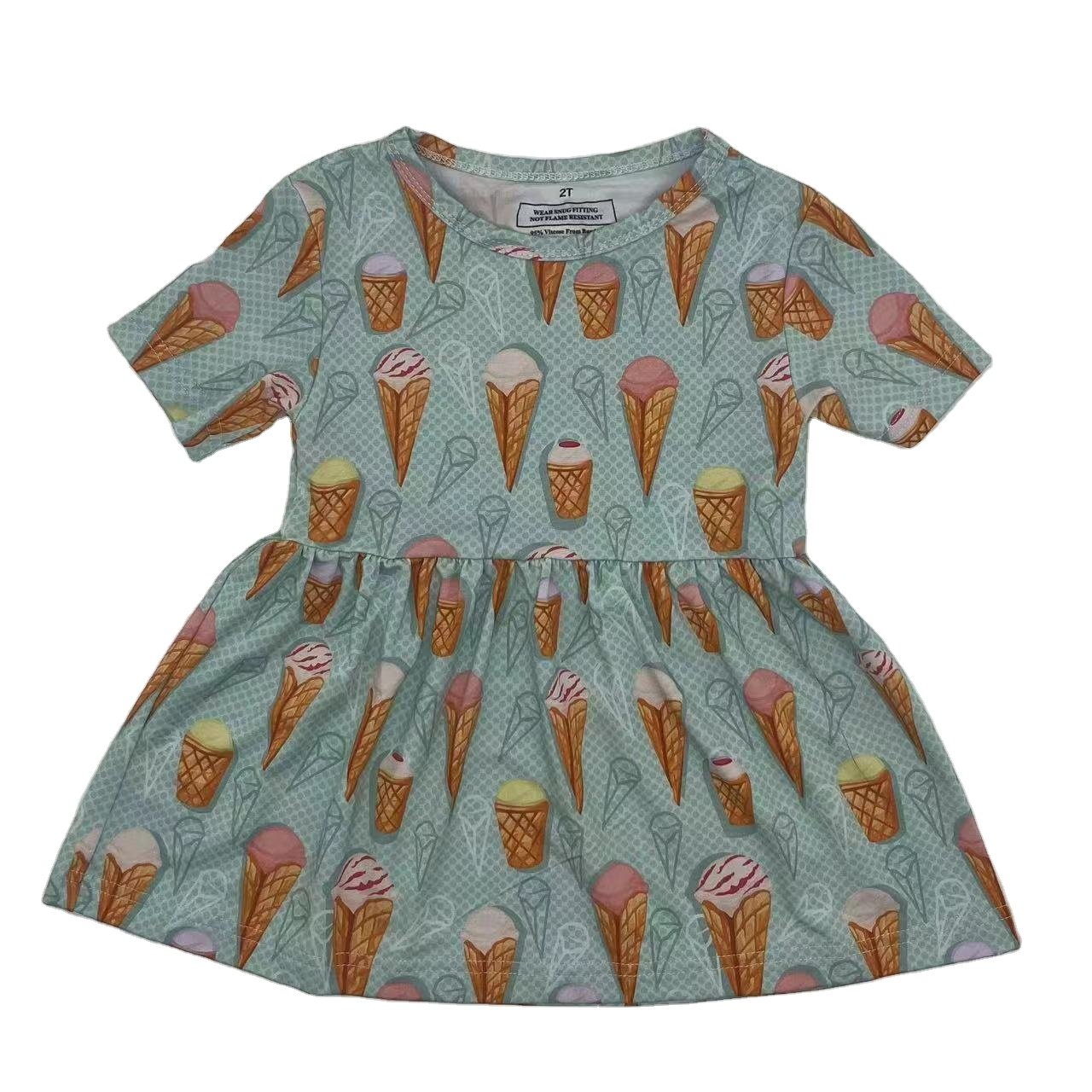 Hot Sale Custom Summer Ice-cream Baby Dresses Short Sleeve Toddle Baby Girl Dress Soft Baby Girl Bamboo Dresses