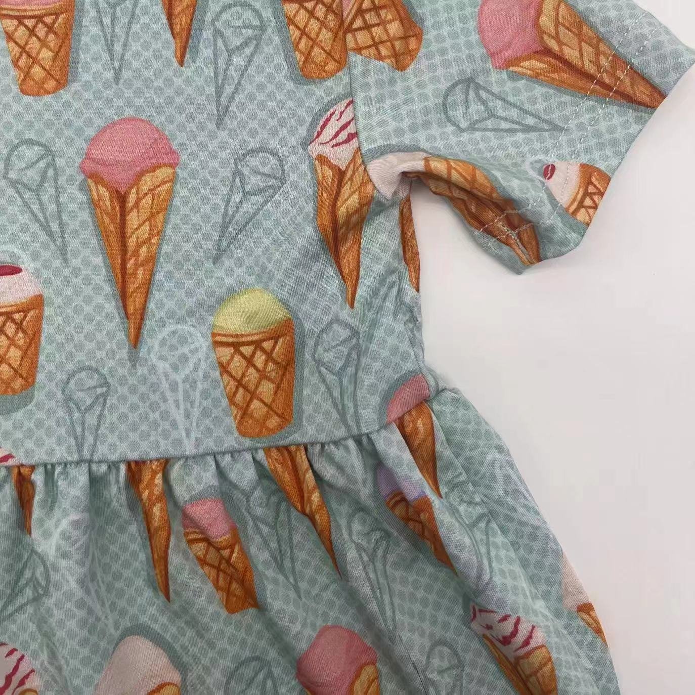 Hot Sale Custom Summer Ice-cream Baby Dresses Short Sleeve Toddle Baby Girl Dress Soft Baby Girl Bamboo Dresses