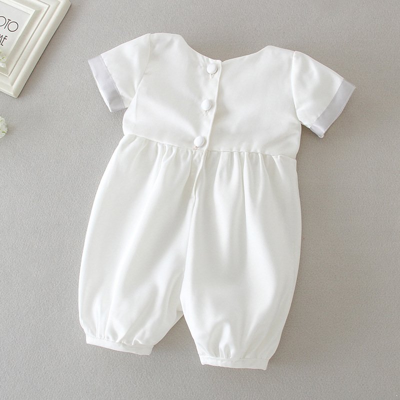 Hot Selling Baptism Boy Clothes Christening Cotton White Short Onesies Romper With Hat 2pcs Baby Boys Christening Suit