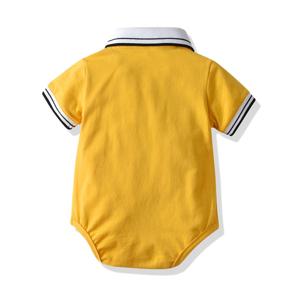 Wholesale Summer New Custom 100% Cotton Organic Jumpsuit Lapel Short Sleeve Polo Summer Baby Clothes Romper Bodysuit