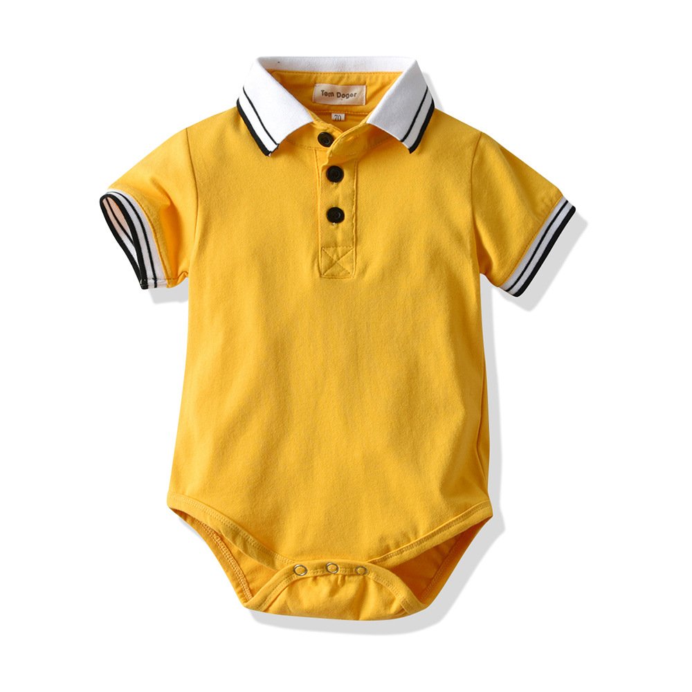 Wholesale Summer New Custom 100% Cotton Organic Jumpsuit Lapel Short Sleeve Polo Summer Baby Clothes Romper Bodysuit
