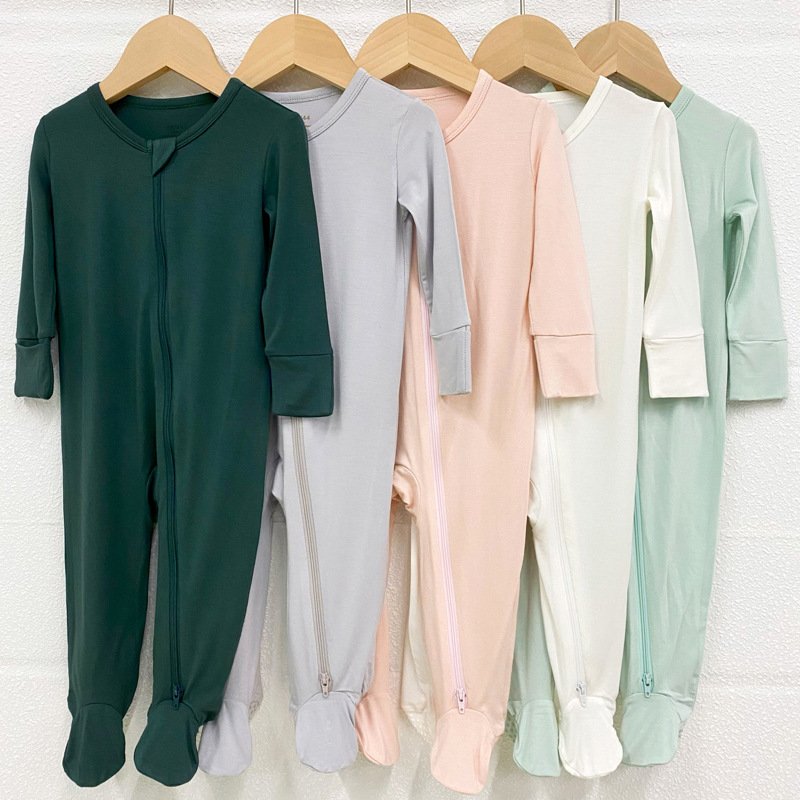 Wholesale custom bamboo fabric new born baby clothes organic cotton zipper long sleeves baby romper