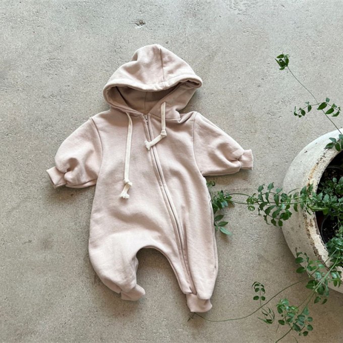 Wholesale Newborn Baby Romper Kids Infant Toddler Spring Fall Solid Plain Blank Zipper Hoodeie Long Sleeve Baby Jumpsuit Clothes