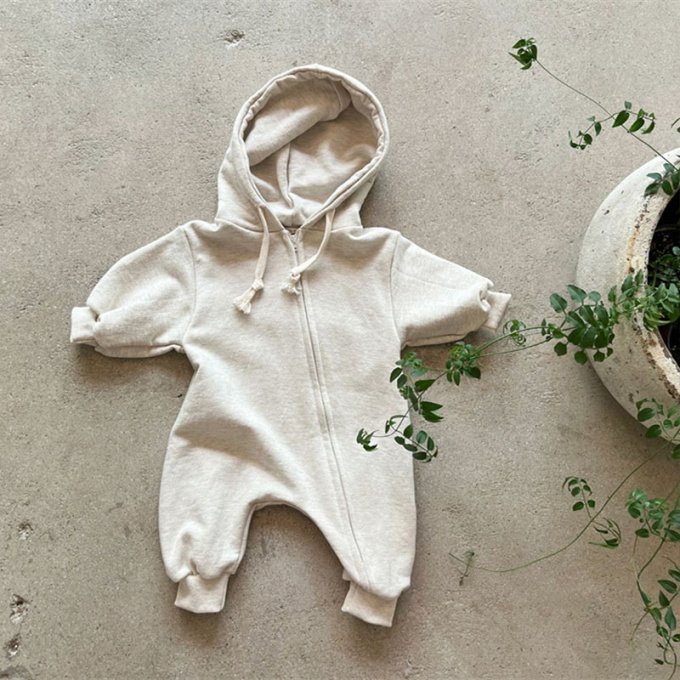 Wholesale Newborn Baby Romper Kids Infant Toddler Spring Fall Solid Plain Blank Zipper Hoodeie Long Sleeve Baby Jumpsuit Clothes