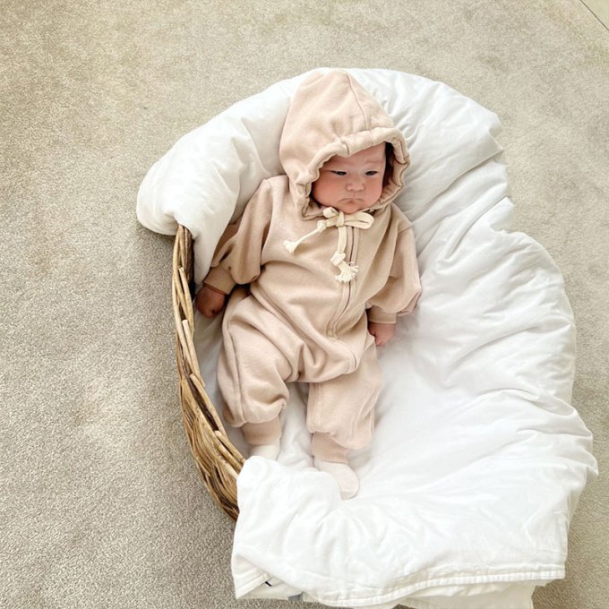 Wholesale Newborn Baby Romper Kids Infant Toddler Spring Fall Solid Plain Blank Zipper Hoodeie Long Sleeve Baby Jumpsuit Clothes