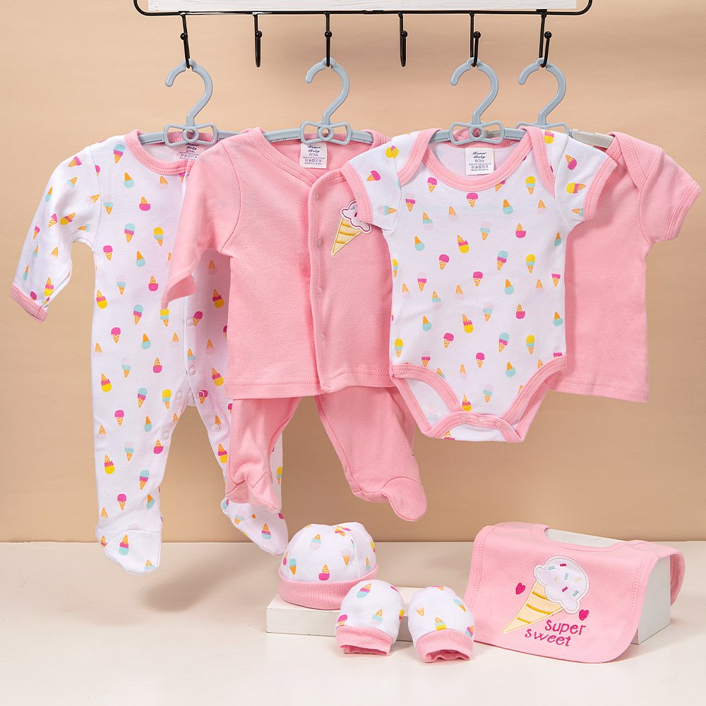 High Quality Multi Designs Combed Cotton 8pcs Set New Born Baby Body Suit Baby Romper Set
