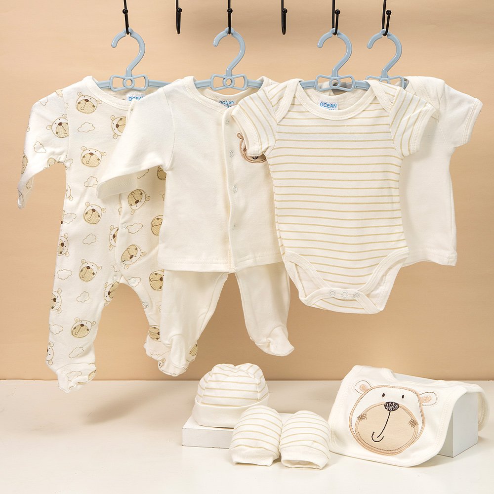 High Quality Multi Designs Combed Cotton 8pcs Set New Born Baby Body Suit Baby Romper Set