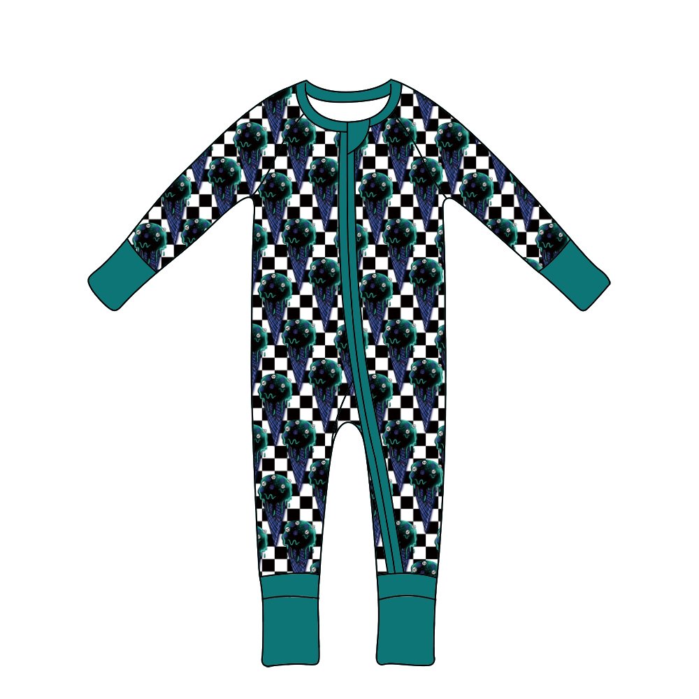 Qingli ODM Kids Pajamas Toddler Summer Jumpsuit custom Letter Printed Long Sleeves Two Way Zippers Baby Romper