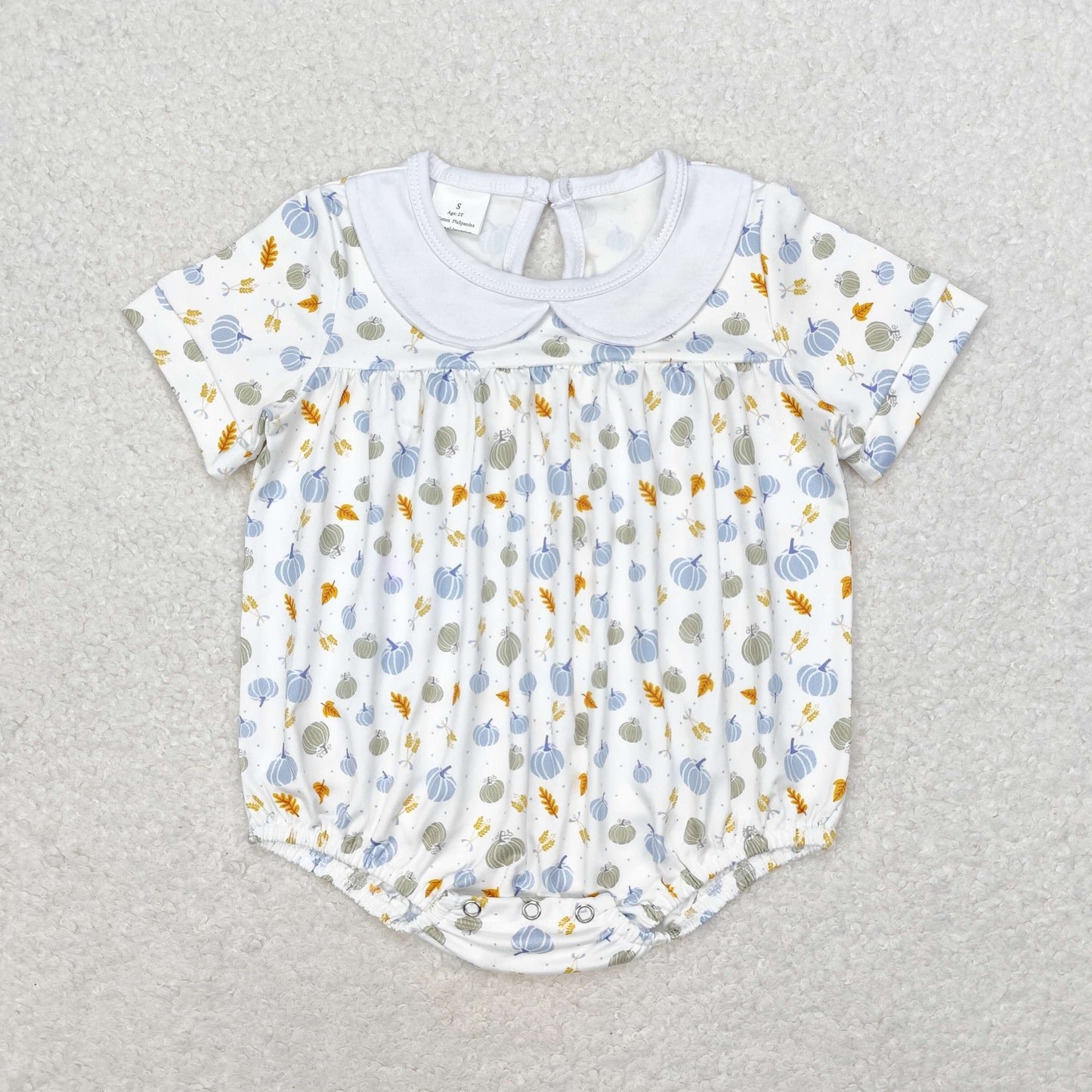 RTS Baby Newborn Infants Girls Fall Pumpkin Leaves Bows Ruffle Buttons Boutique Sister Sibling Bloomers Rompers