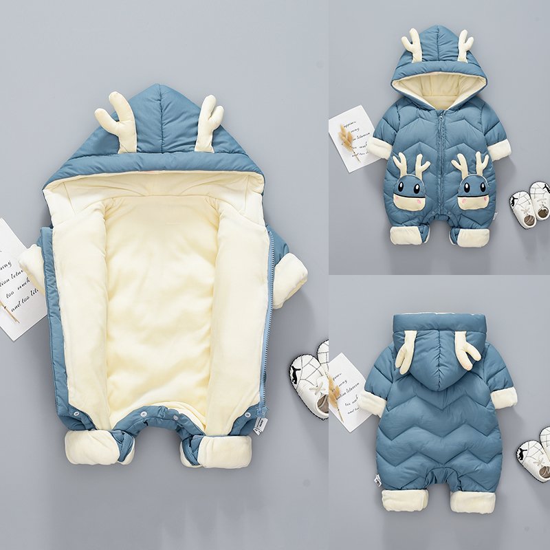 2020 Baby Winter Snowsuit Plus Velvet Thick Baby Boys Jumpsuit 0-2 Years Newborn Romper Baby Girls Overalls Toddler Coat