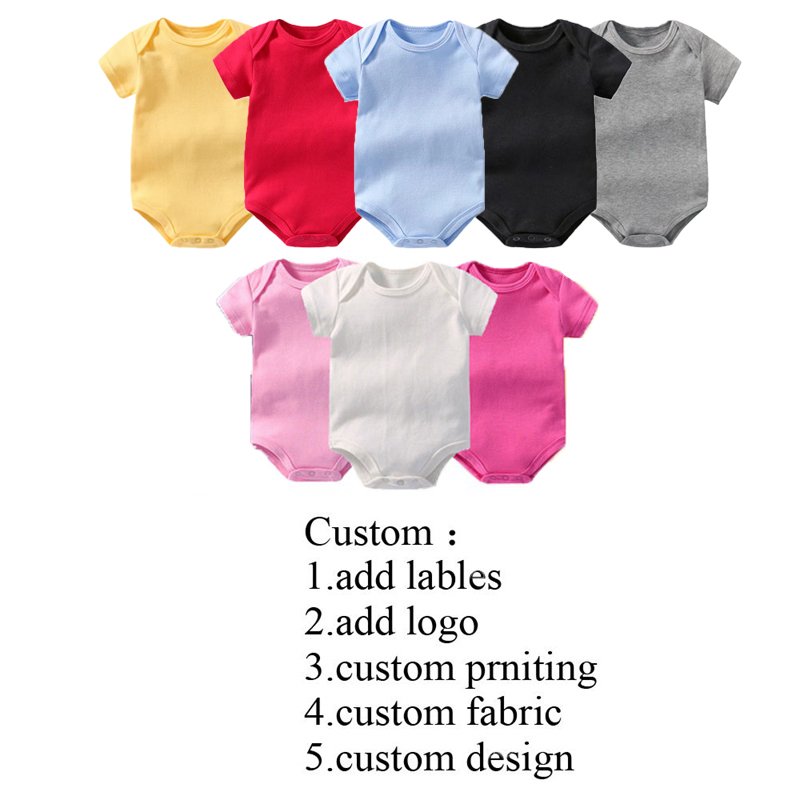 Custom newborn baby unisex boy and girl clothes short sleeve summer 100% combed cotton infant and baby clothes for newborns