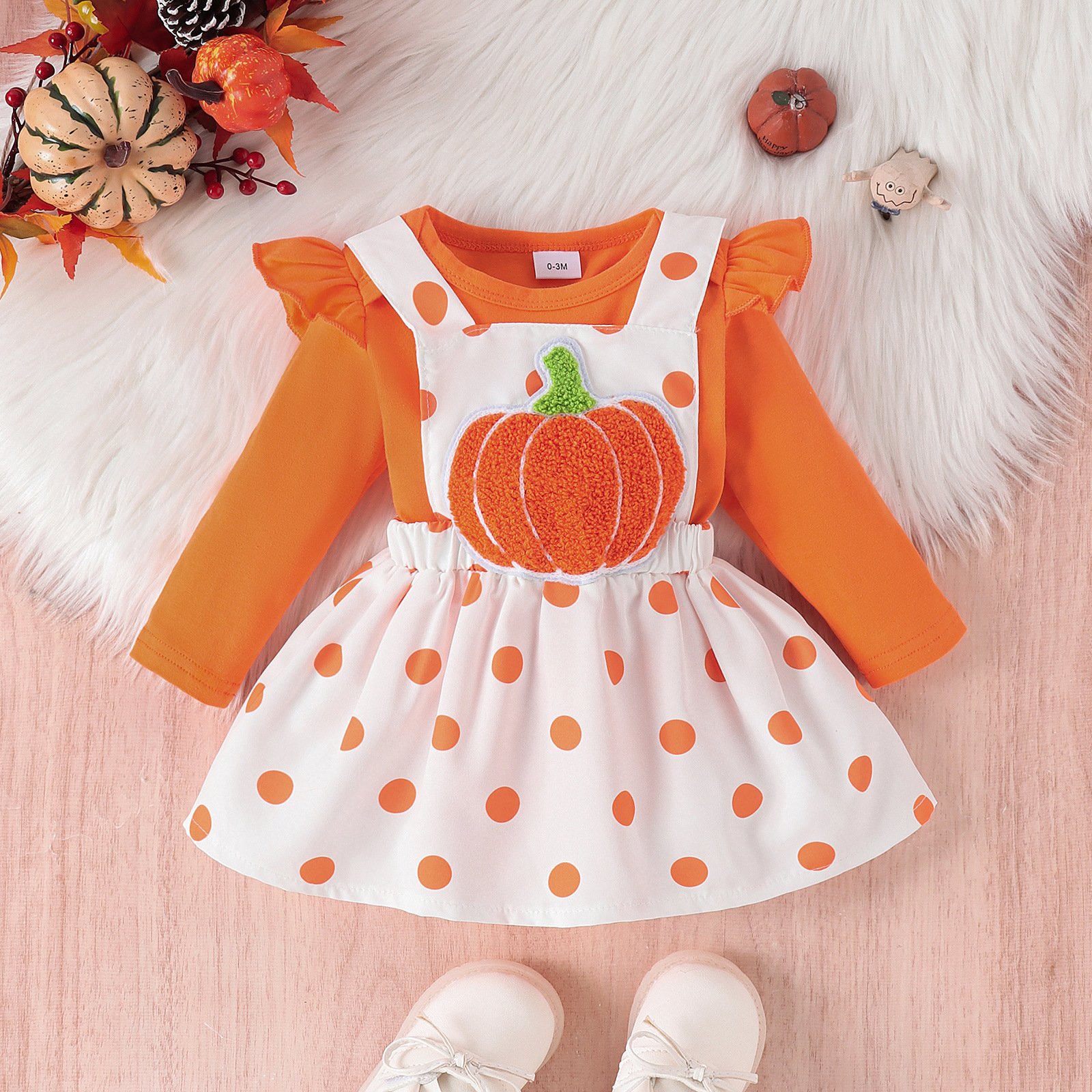 Happy Halloween !!! 2024 Brand New Design Solid Long sleeve Baby romper + Cartoon dress with straps