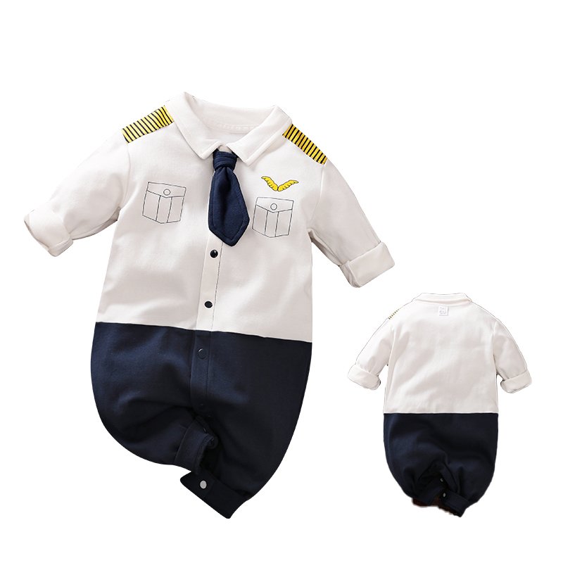 Baby boy jumpsuit pure cotton captain's clothing long-sleeved baby romper factory direct sales