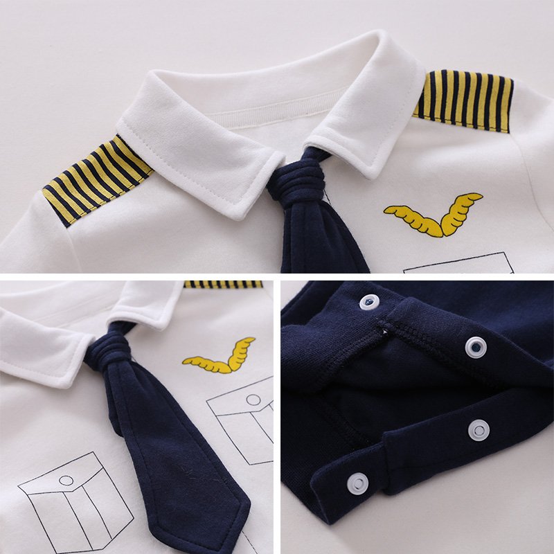 Baby boy jumpsuit pure cotton captain's clothing long-sleeved baby romper factory direct sales