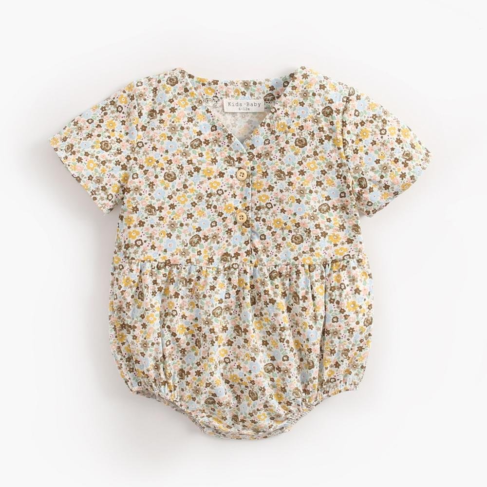 Cotton girl short sleeves bodysuit baby wears floral pattern rompers