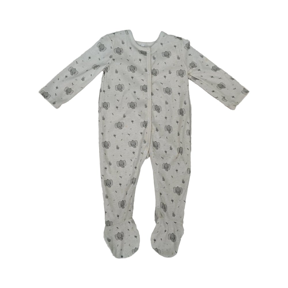 Unisex Cotton Knitted Baby Romper with Cute Elephant Print Short Sleeve Jumpsuit with Snap Fastener Closure for Baby Romper