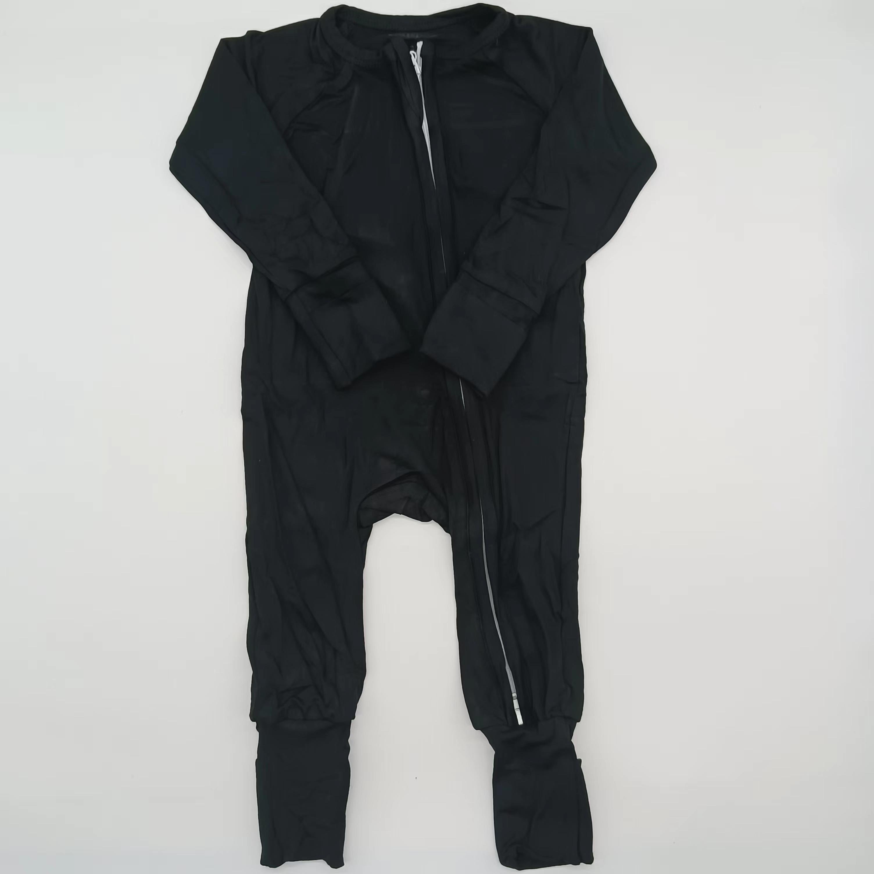Custom Black Solid Printing Double Zipper Bamboo Baby Romper