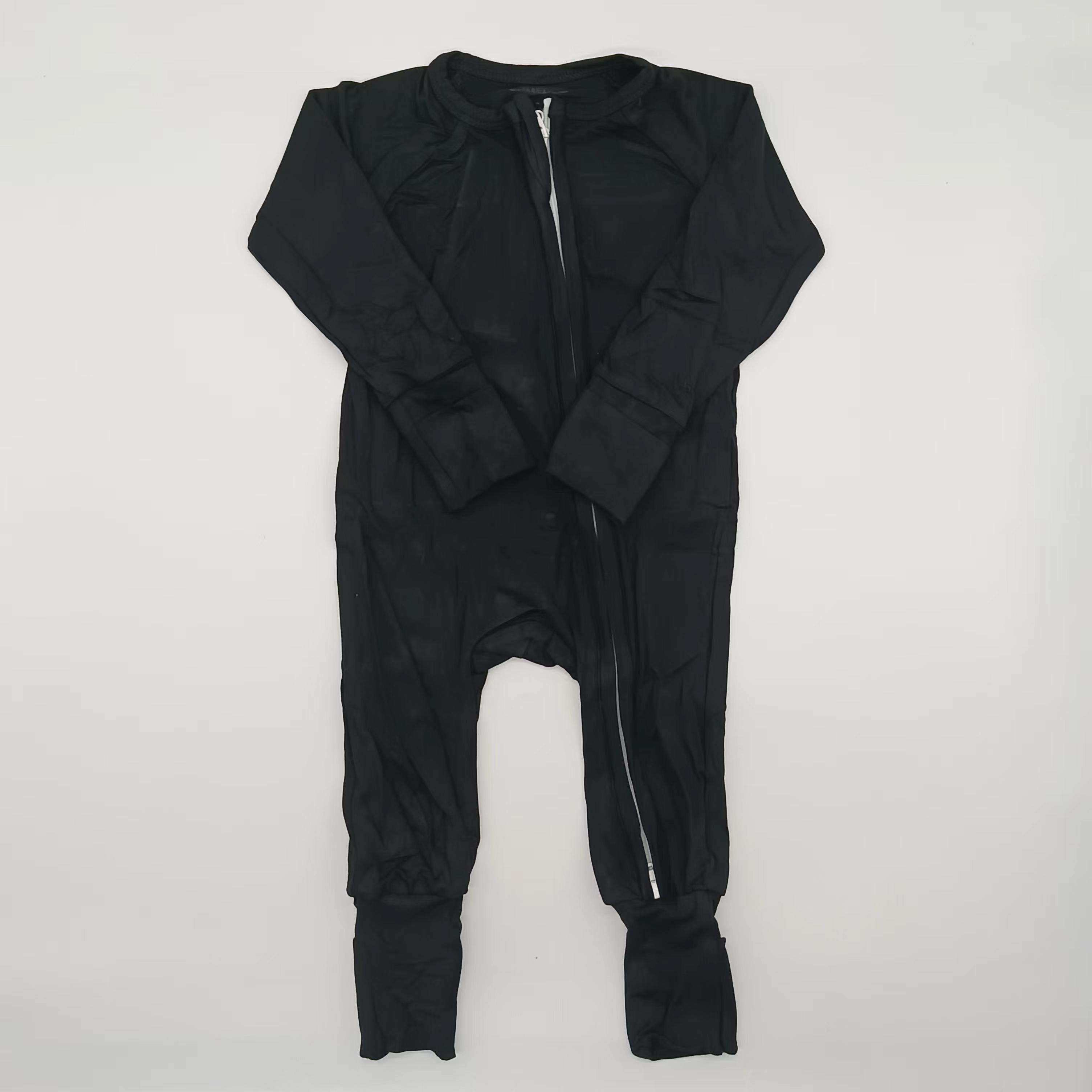 Custom Black Solid Printing Double Zipper Bamboo Baby Romper