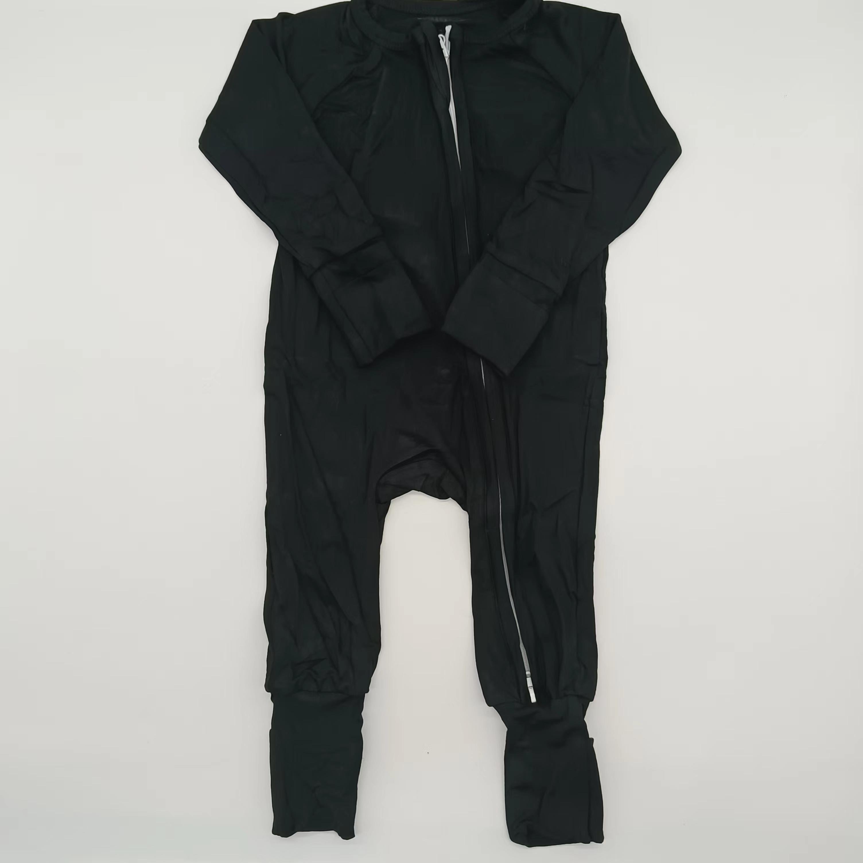 Custom Black Solid Printing Double Zipper Bamboo Baby Romper