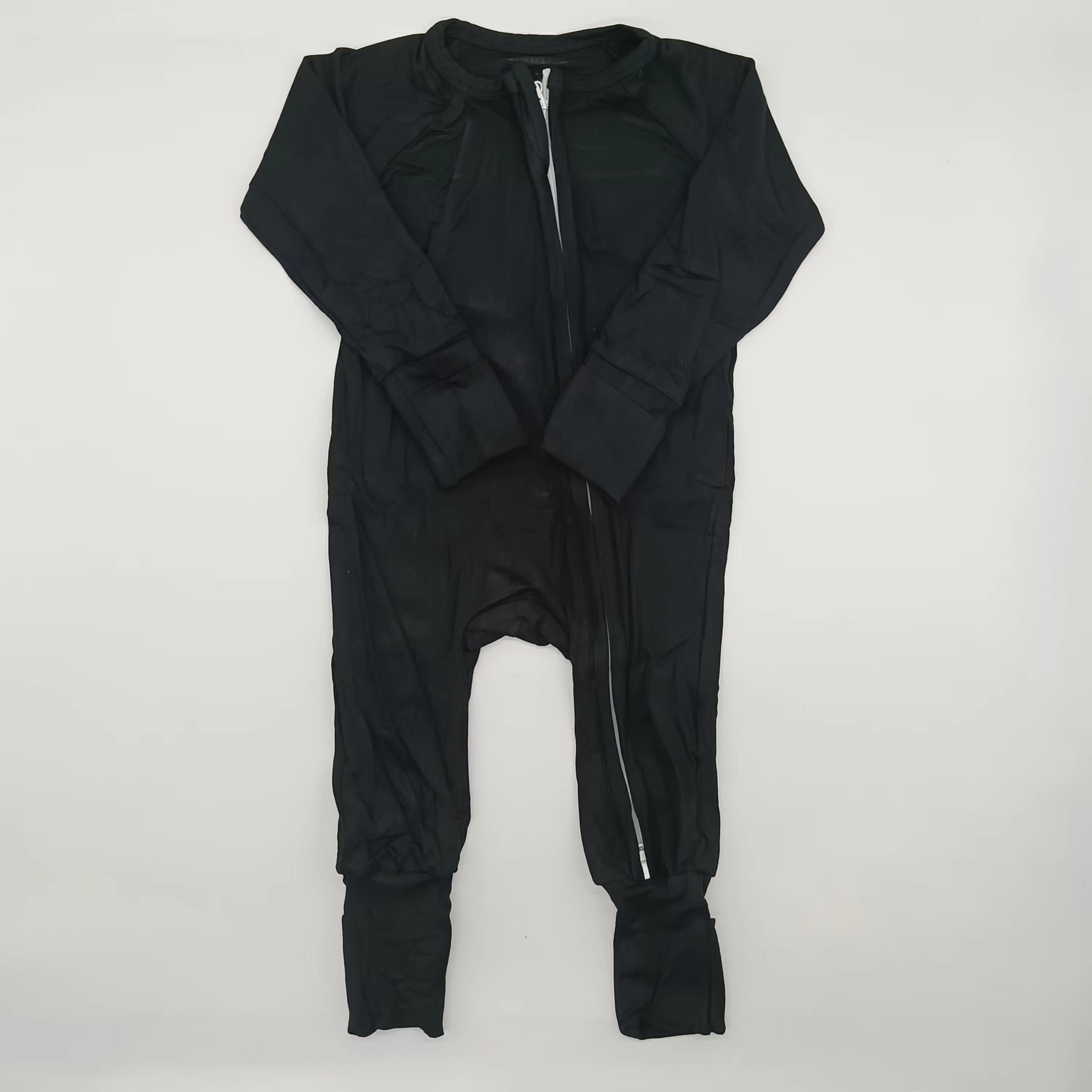 Custom Black Solid Printing Double Zipper Bamboo Baby Romper