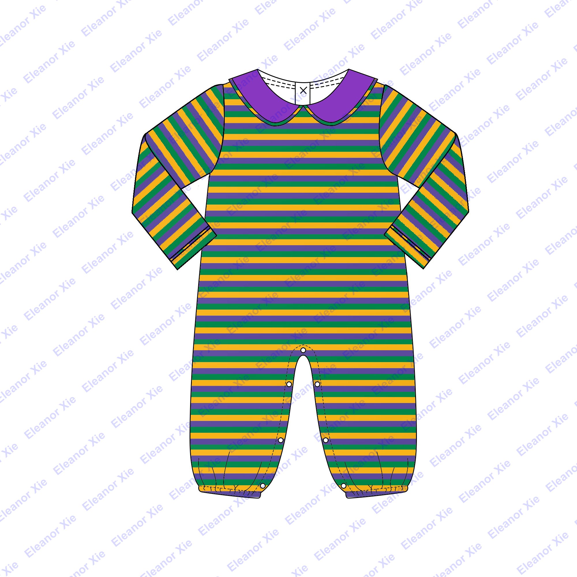 2025 Mardi Gras striped cotton baby boy clothes spring long sleeve peter pan collar toddler new born babies boys rompers