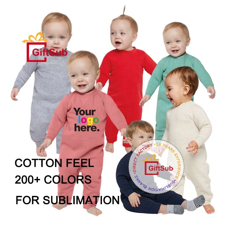 Factory Wholesale Blank Sublimation Baby Rompers Girl Boys Cotton Feel Colored Long Sleeve Newborn Bodysuits Baby Rompers