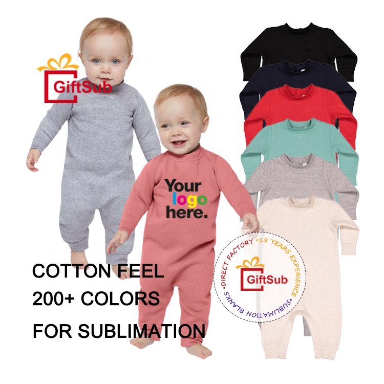 Factory Wholesale Blank Sublimation Baby Rompers Girl Boys Cotton Feel Colored Long Sleeve Newborn Bodysuits Baby Rompers