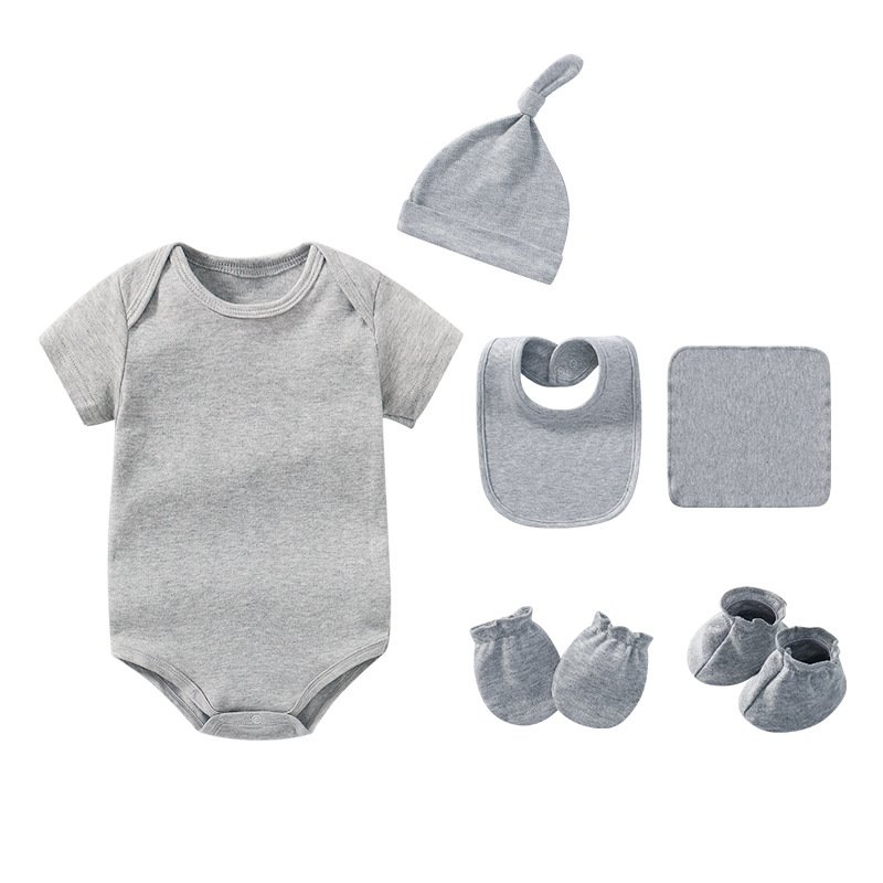 180 G 100% Interlock Cotton 6 Pieces Hats Bibs Socks Newborn Kids Baby Romper Gift Set