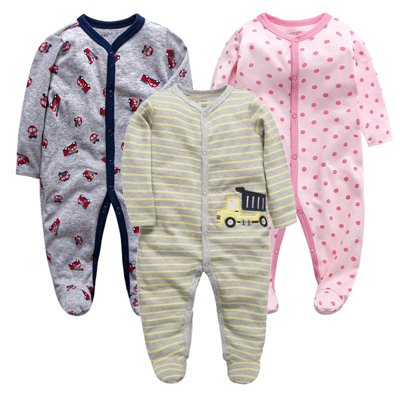 3 Piece Packing High Quality infant footed romper 100% Organic Cotton baby romper Newborn Baby Overall sleepsuit