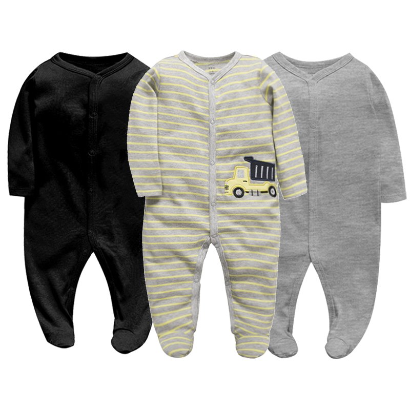 3 Piece Packing High Quality infant footed romper 100% Organic Cotton baby romper Newborn Baby Overall sleepsuit
