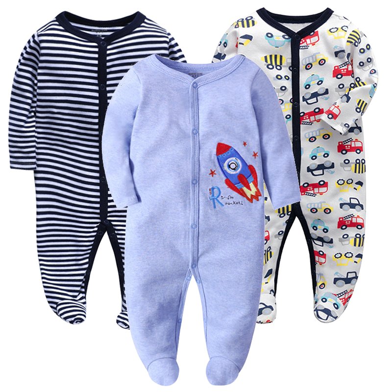 3 Piece Packing High Quality infant footed romper 100% Organic Cotton baby romper Newborn Baby Overall sleepsuit