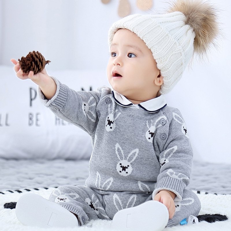wholesale and OEM ODM organic cotton baby winter fall kid clothing boy and girl knitted romper baby