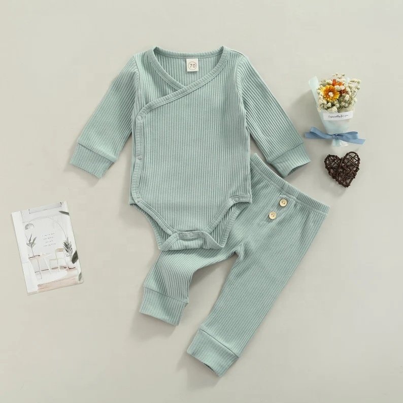 Minimalist Newborn Baby Shower Gift Neutral Baby Ribbed Lounge Romper Set