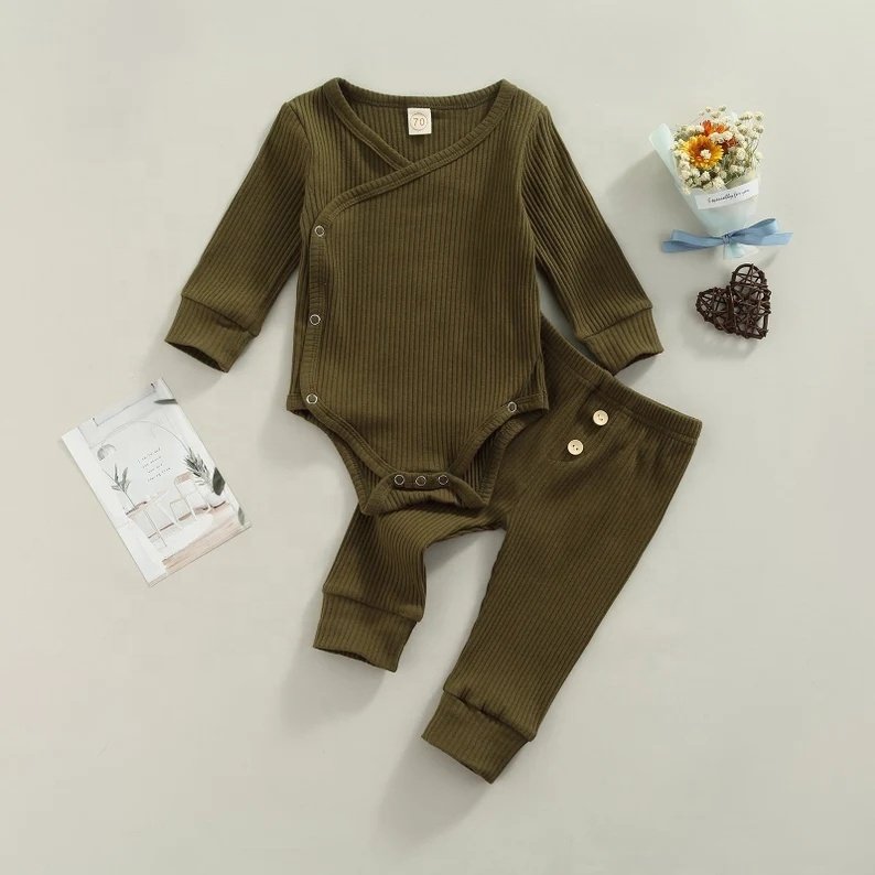 Minimalist Newborn Baby Shower Gift Neutral Baby Ribbed Lounge Romper Set
