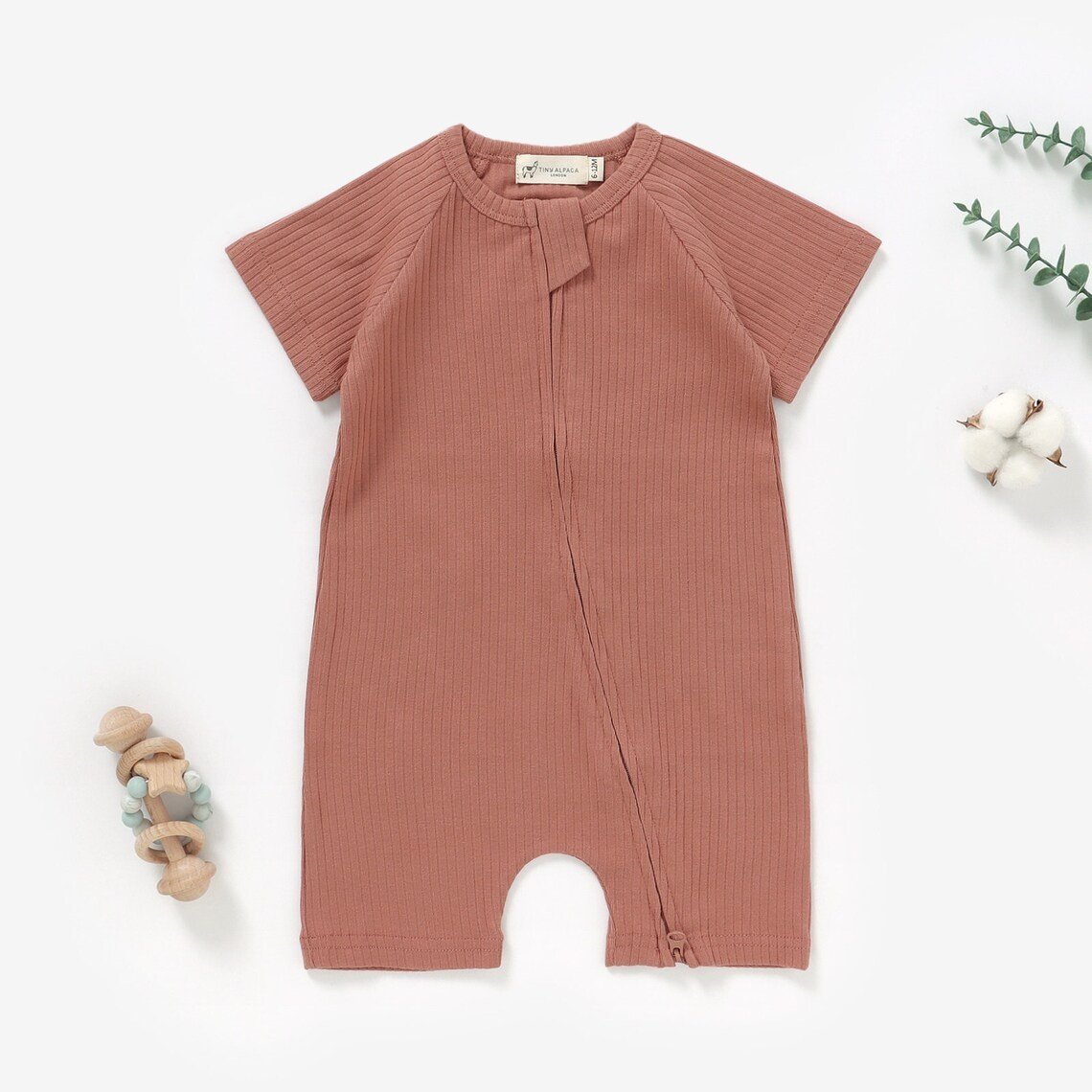 Organic Natural Cotton Baby Short Sleeve Romper 0-2 Years Gender Neutral Ribbed Baby Rompers Baby Shower Gift Jumpsuits