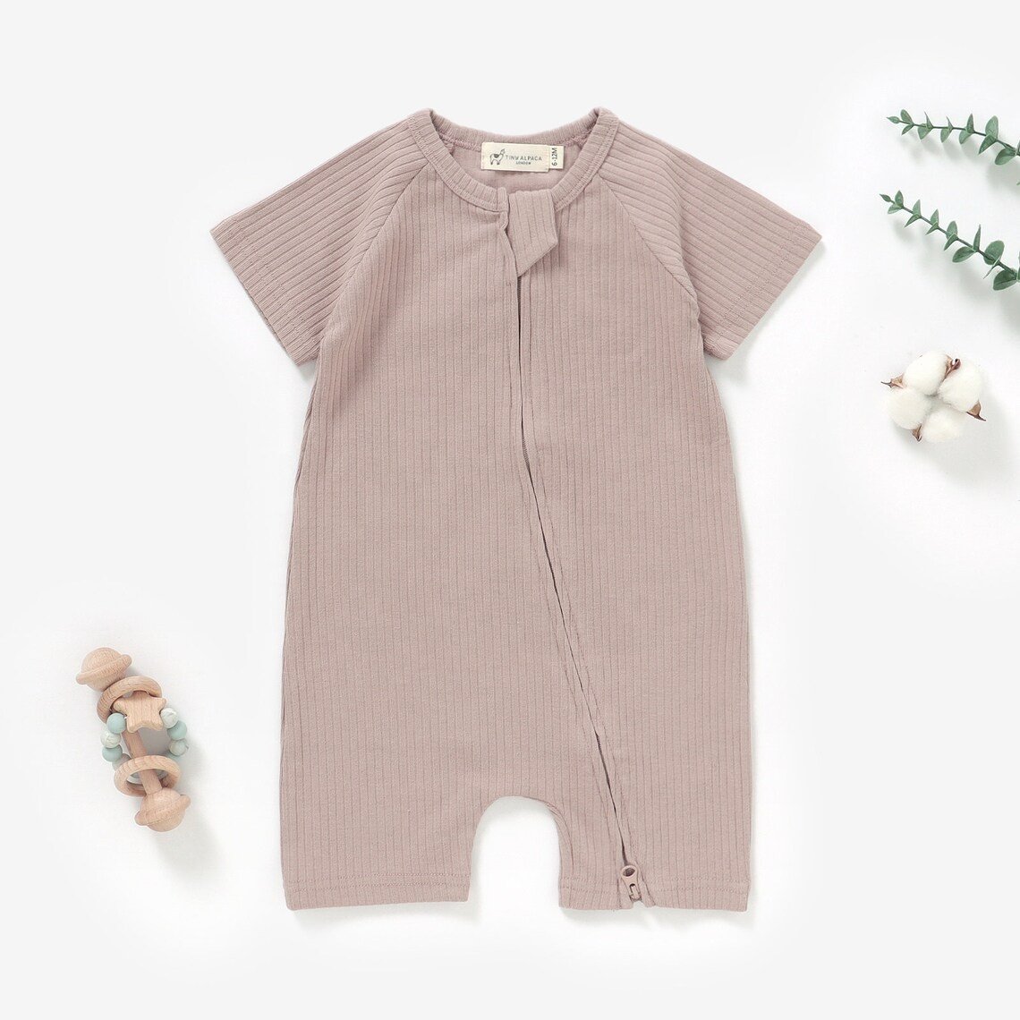 Organic Natural Cotton Baby Short Sleeve Romper 0-2 Years Gender Neutral Ribbed Baby Rompers Baby Shower Gift Jumpsuits