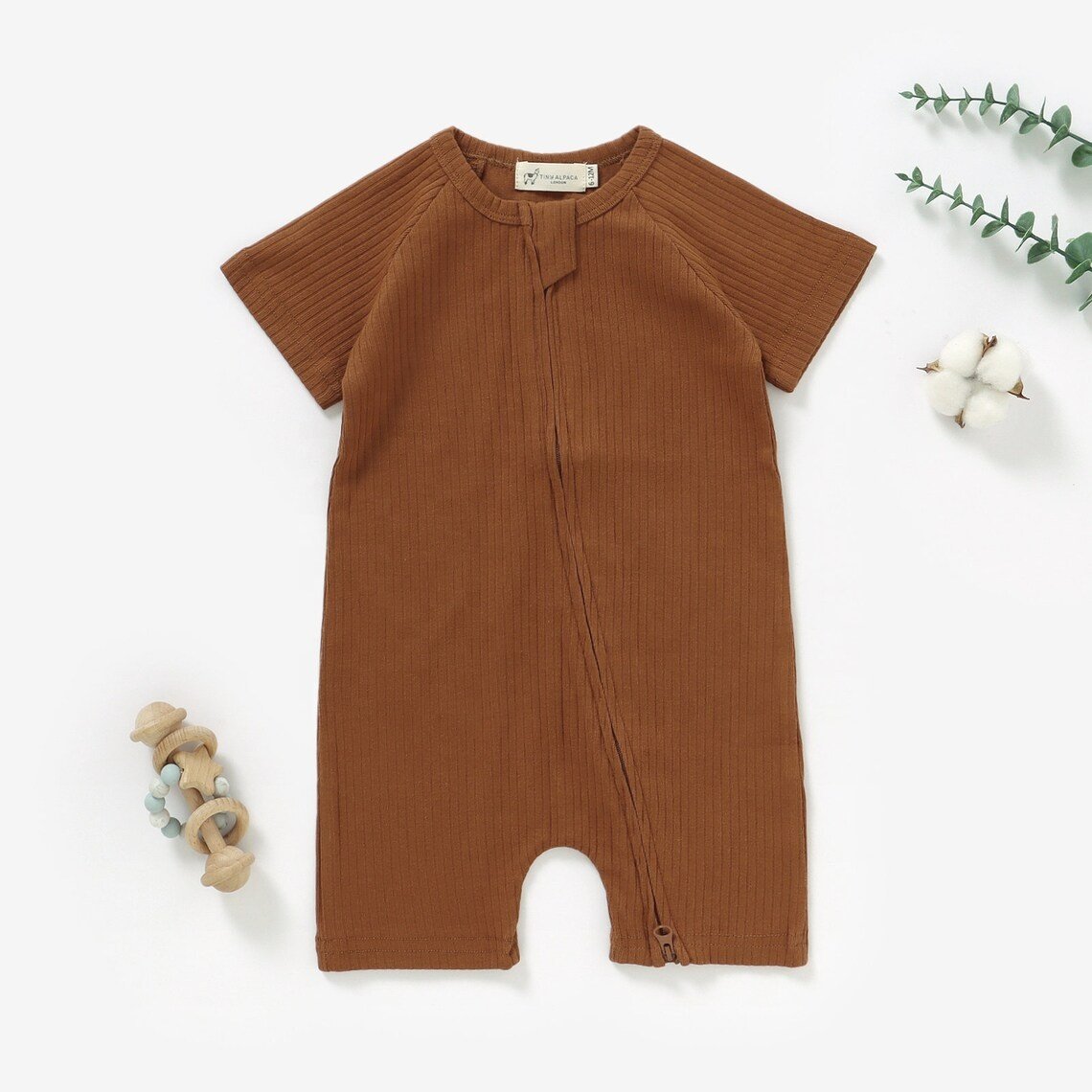 Organic Natural Cotton Baby Short Sleeve Romper 0-2 Years Gender Neutral Ribbed Baby Rompers Baby Shower Gift Jumpsuits
