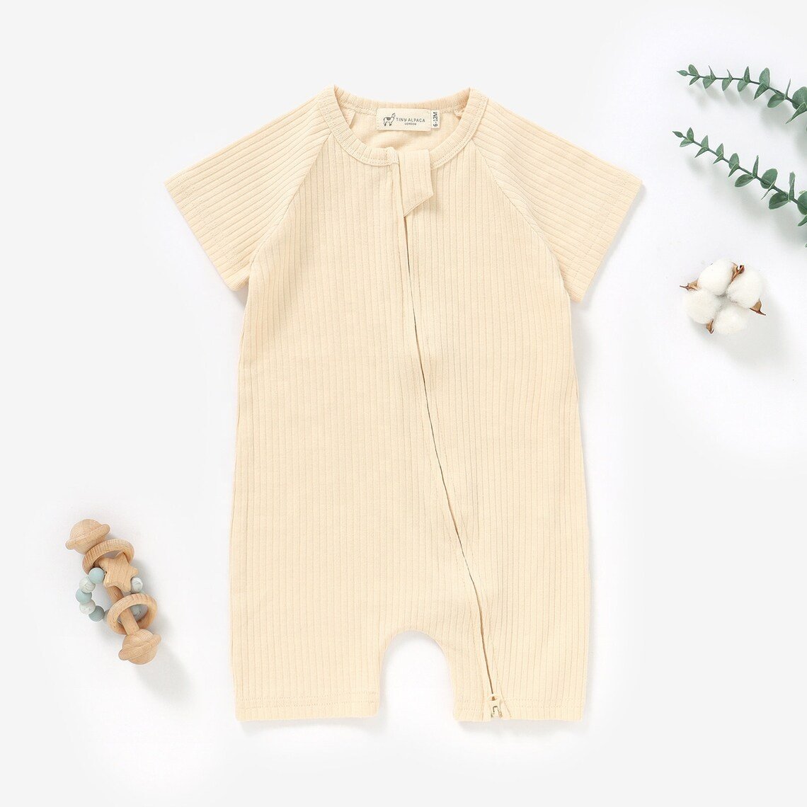 Organic Natural Cotton Baby Short Sleeve Romper 0-2 Years Gender Neutral Ribbed Baby Rompers Baby Shower Gift Jumpsuits