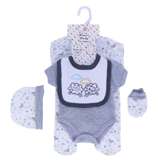 High Quality Organic Cotton Newborn Baby Romper 5 Pcs Sets Girls Boys Wholesale Summer Toddler Clothing Suits