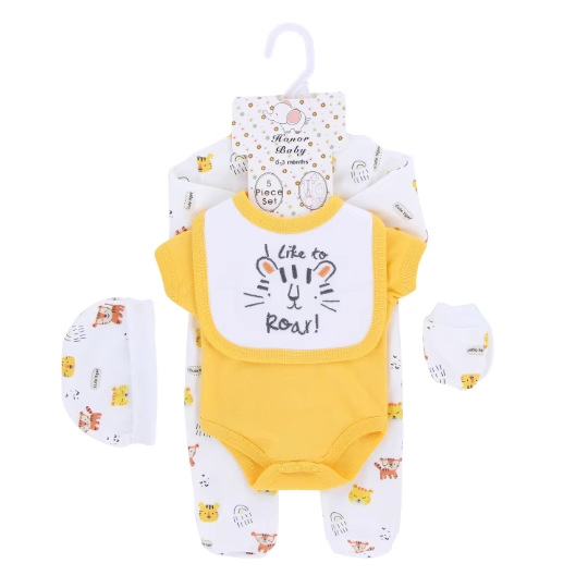 High Quality Organic Cotton Newborn Baby Romper 5 Pcs Sets Girls Boys Wholesale Summer Toddler Clothing Suits
