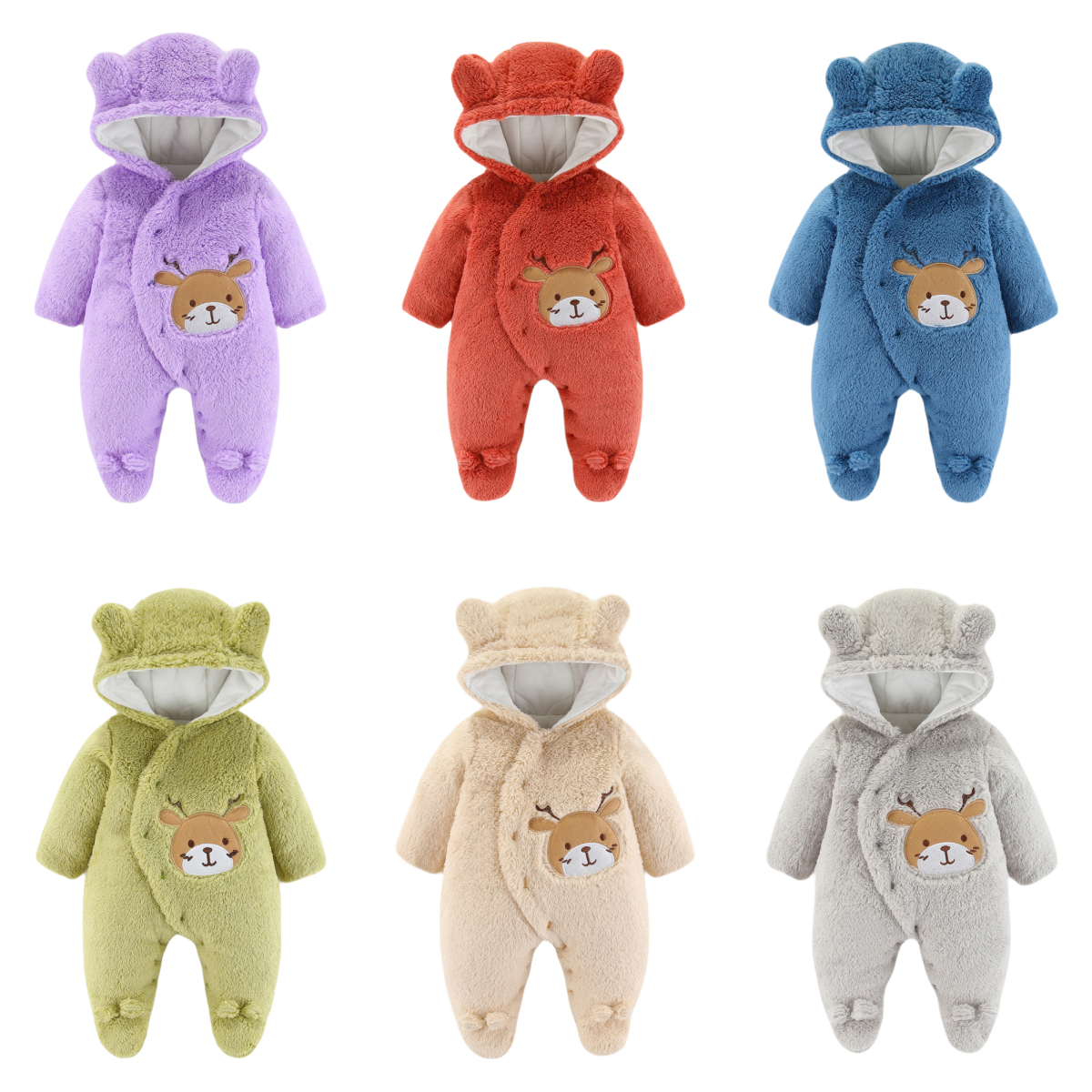 Manufacturer Customizable Deer Pattern Flannel Cute Bear Plush Animal Babys Newborn Infants Clothing Clothes Winter Baby Romper