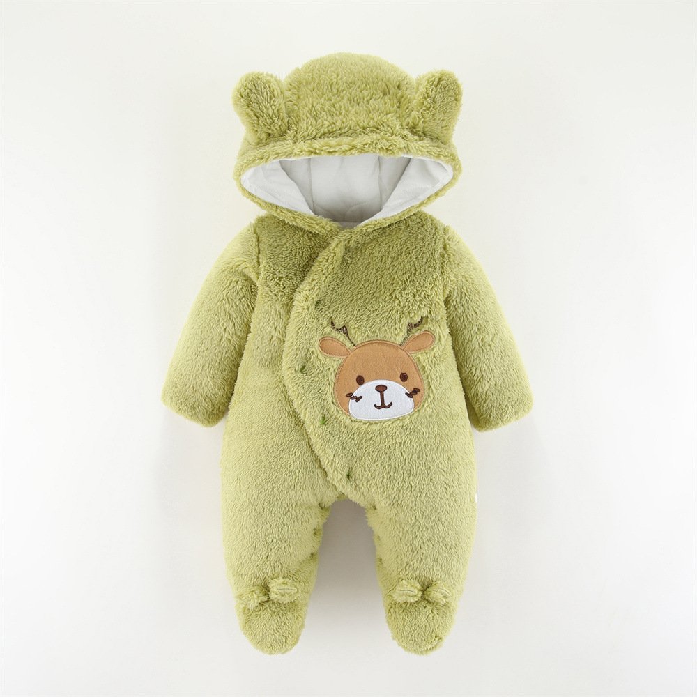 Manufacturer Customizable Deer Pattern Flannel Cute Bear Plush Animal Babys Newborn Infants Clothing Clothes Winter Baby Romper