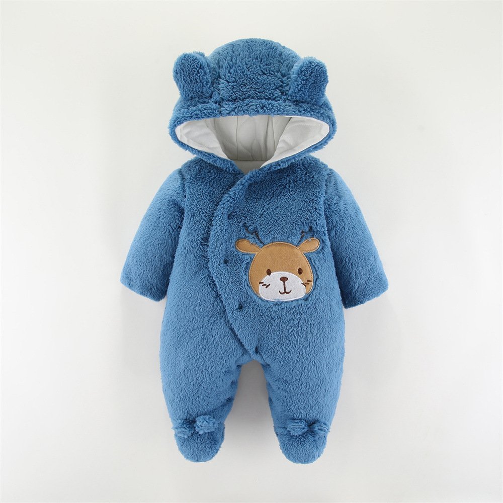 Manufacturer Customizable Deer Pattern Flannel Cute Bear Plush Animal Babys Newborn Infants Clothing Clothes Winter Baby Romper