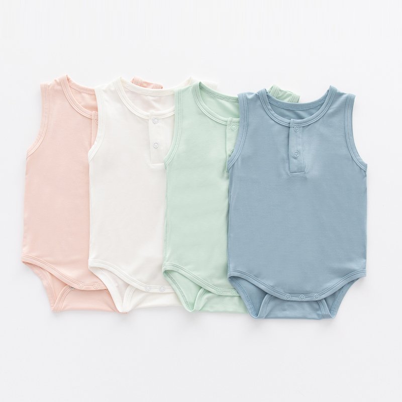 Custom Bamboo Solid Sleeveless Snap Crotch Baby Bodysuit Romper Bamboo Viscose Baby Romper
