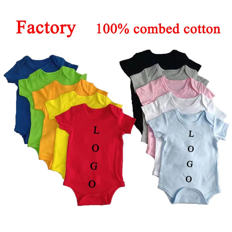2024 wholesale baby onesie bodysuit overall newborn plain custom print short sleeve blank 100% Cotton baby rompers baby clothes