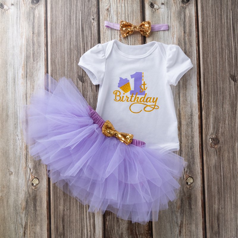 3PCS set New Boutique 1- 2 year girls birthday party dresses newborn Baby clothes toddler Girl Tutu Romper 1st birthday dress