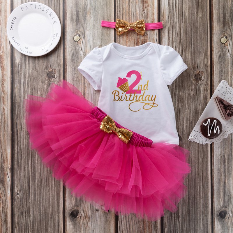 3PCS set New Boutique 1- 2 year girls birthday party dresses newborn Baby clothes toddler Girl Tutu Romper 1st birthday dress