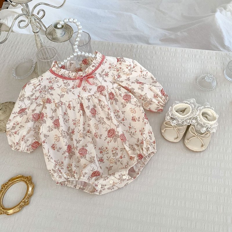 Latest autumn infant baby romper cute floral printed pure cotton long sleeve romper baby girls clothes rompers