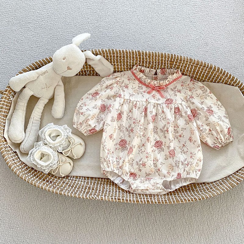 Latest autumn infant baby romper cute floral printed pure cotton long sleeve romper baby girls clothes rompers